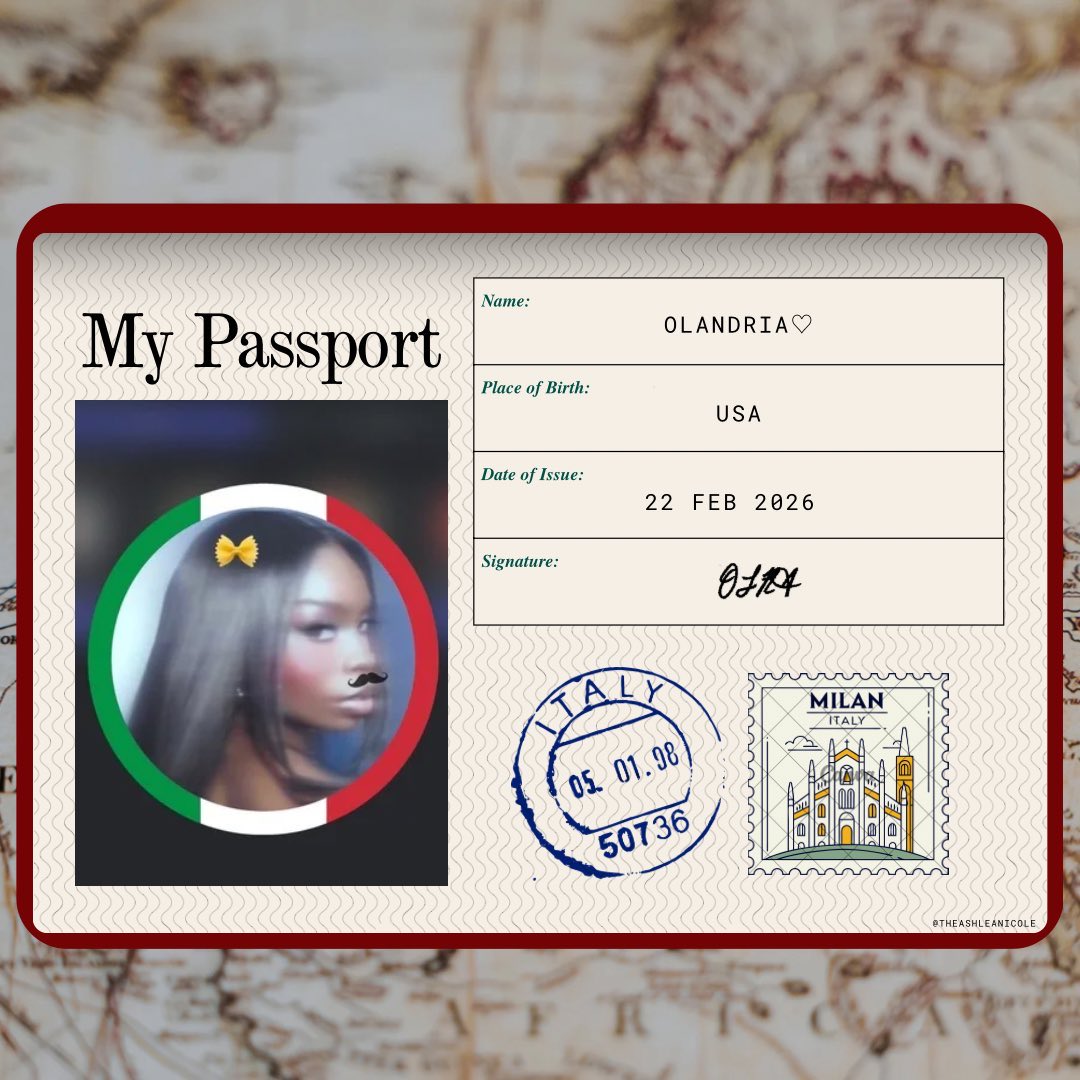 Olandria is heading to MILAN FOR FASHION WEEK🇮🇹🍝 Let’s use these hashtags and keywords for today and until she arrives there!!! 

Travel safe to Milan Olandria #OlandriaxMFW26 #MFW