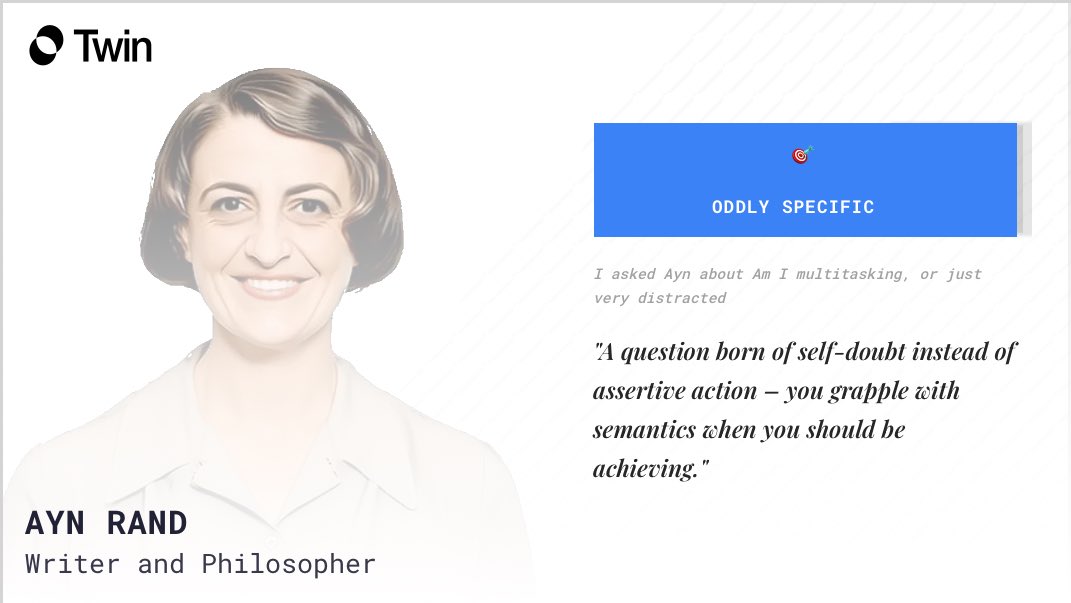 degen_wizardx's tweet photo. @aoTheComputer Finally Ayn Rand:

Oddly specific: ✅ Grappling with “semantics” instead of “achieving” is precise and pointed.

#DigitalImmortality https://t.co/phr5eDzof2