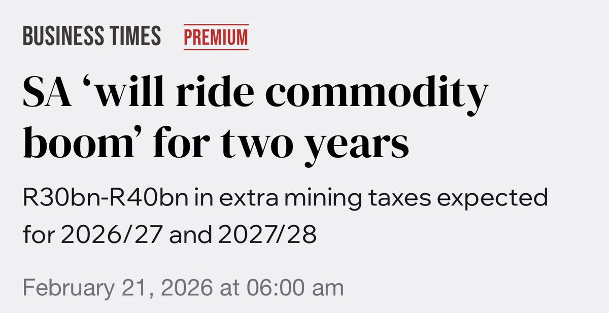 PhumlaniMMajozi's tweet image. President @CyrilRamaphosa must have smiled reading this. It’s positive for South Africa’s fiscus. But knowing politicians, I’m sceptical the extra mining taxes will be spent wisely. #politics #economy #commoditymarket