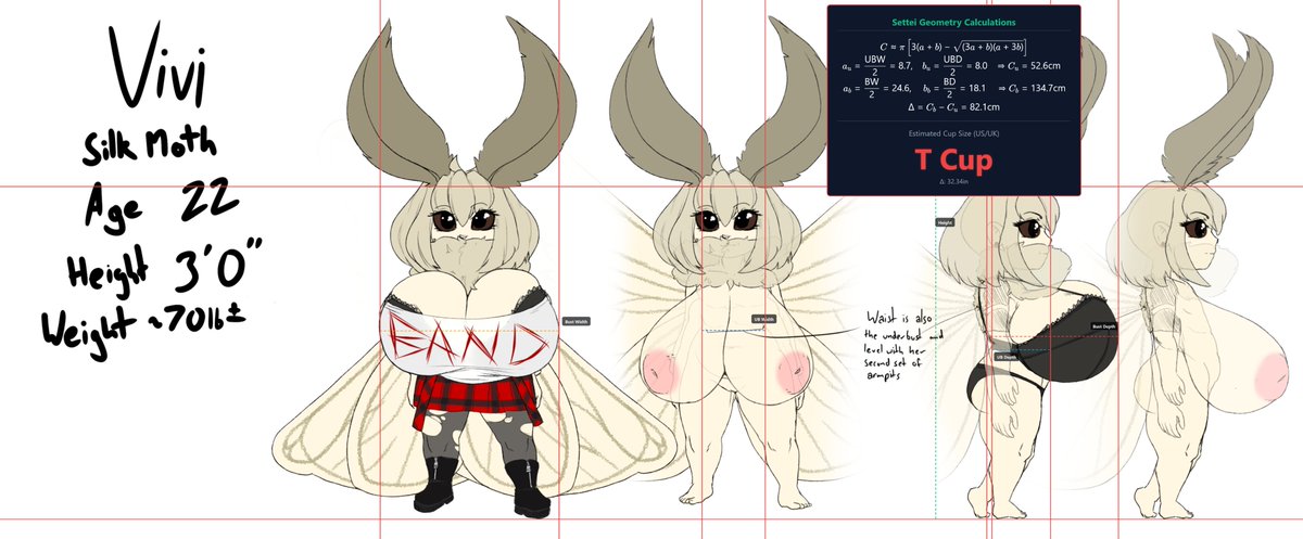 N0TRIP's tweet photo. @WaifuSizes Went back and looked at the actual numbers, and now I'm not sure. I will mention these measurements would apply specifically to the bra pictured, which is visibly improperly fitted, and the UB measurements are placed according to where that band wraps around her body. https://t.co/Ovo5cQZ0w7
