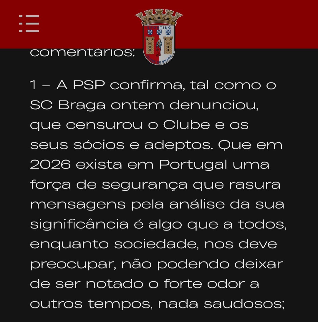 🖲🖲🖲Que puta de estouro.
SC Braga a  comparar PSP à  PIDE.
Cada vez amo mais este clube.