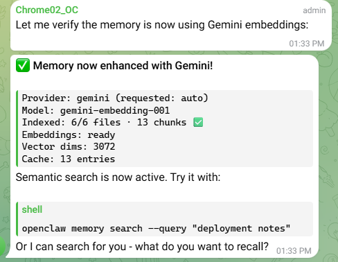 RichardGinsberg's tweet photo. Let's see the performance of file based memory vs vector embeddings via Gemini. Trying to super size my OpenClaw https://t.co/aQNnborOTQ