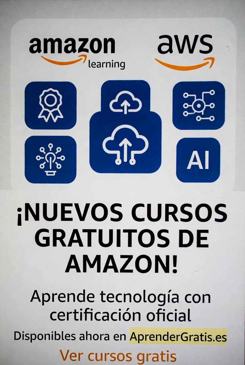AprenderG's tweet photo. Amazon ha lanzado estos cursos gratuitos con certificado incluido.  

Comienzan esta semana y te puedes inscribir ya. 

Además en el enlace te comparto:  

📌Una oferta de empleo desde casa para Redactor por 25€ hora  
📌Cientos de canales de TV para ver online gratis + Series y Películas  
📌Información sobre los nuevos cursos del Departamento de Estado de EEUU (a partir de la semana que viene).

https://t.co/d4CZmitWO7  

Sólo en este canal, comparte para más contenido similar!