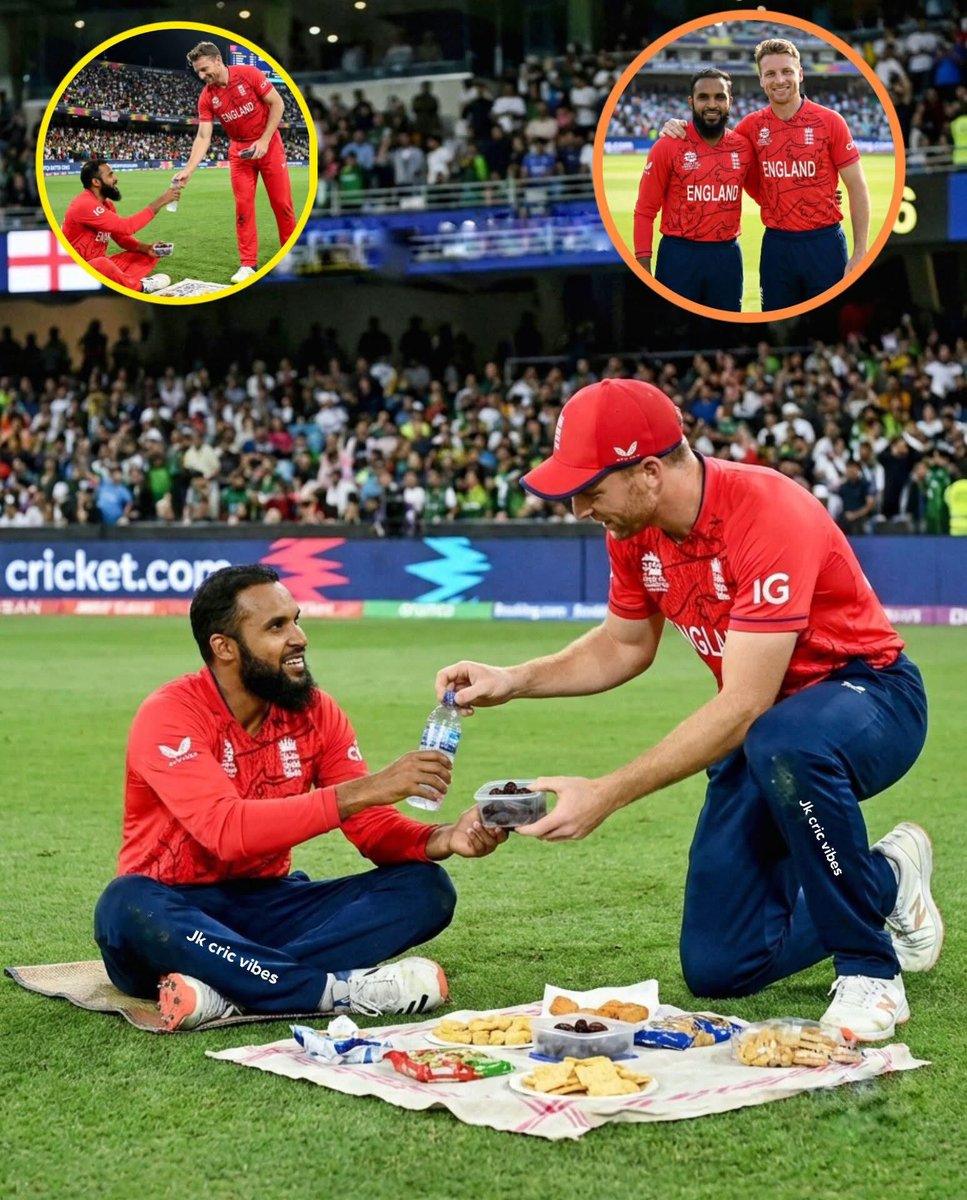 Beyond the victory… a moment of pure heart 🏏❤️🌙
After winning against Sri Lanka, Jos Buttler was lovingly arranging Iftaar for his Muslim brother Adil Rashid — setting the dates and water with care so he could open his fast 🤲🥹✨
This is not just team spirit, this is