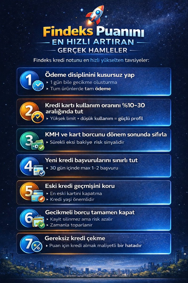 010305TR's tweet photo. Findeks puanı tesadüf değil, davranış modelidir.

• Kusursuz ödeme geçmişi
• %10–30 kart kullanım oranı
• Sınırlı kredi başvurusu
• Kontrollü borç/gelir dengesi
Bankalar “risk yönetebilen” müşteriyi ödüllendirir.
Skor artışı disiplinin doğal sonucudur.

#Findeks #KrediNotu https://t.co/fBO9bpVO6n