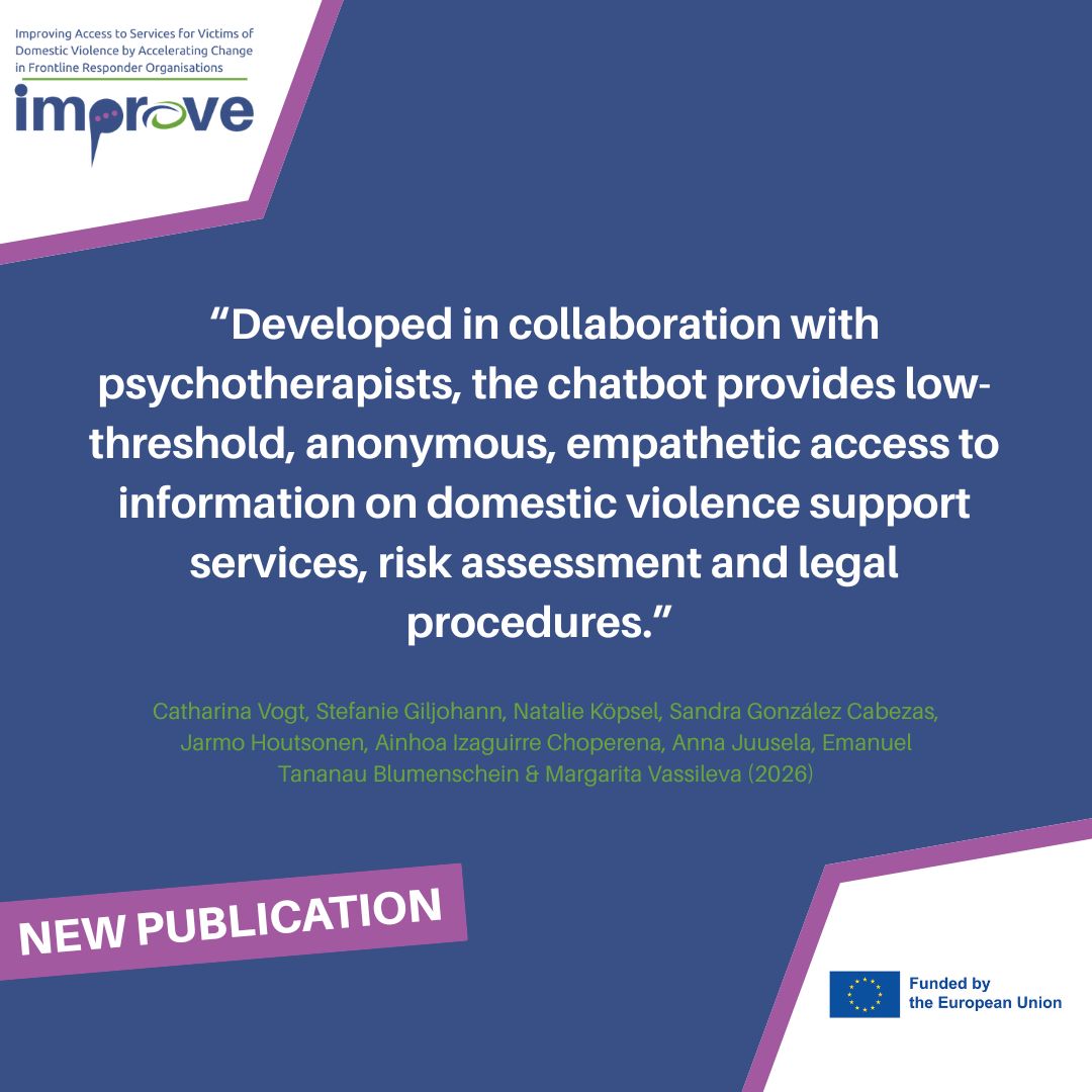 improve_heu's tweet photo. 🌍A new study in BMC Women’s Health (2026) evaluates the use of #AinoAid™ chatbot with users across 5 European countries. 

#Safety is ranked as the #1 feature in supporting survivors of #DomesticViolence to overcome hurdles like fear and shame.🛡️💙

📖 https://t.co/ARh88i4q9o https://t.co/xB07SC1ZOV