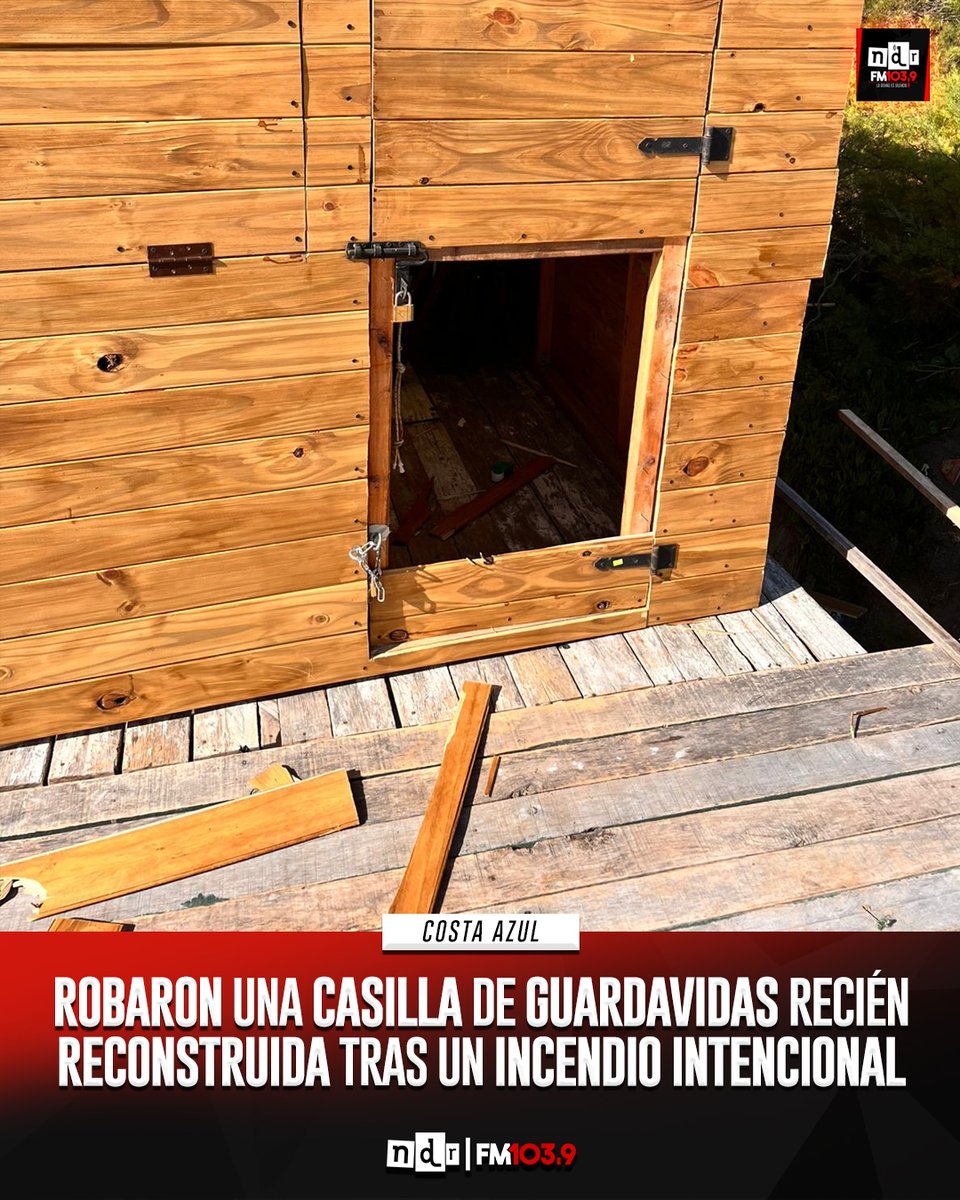 NdRradio's tweet photo. 🛟🔴 ROBARON UNA CASILLA DE #GUARDAVIDAS RECIÉN RECONSTRUIDA TRAS UN INCENDIO INTENCIONAL

Se trata del puesto ubicado en la bajada a playa de calle Sarmiento, en #CostaAzul. Se llevaron elementos de trabajo y de uso personal. https://t.co/txPpUCR9FP