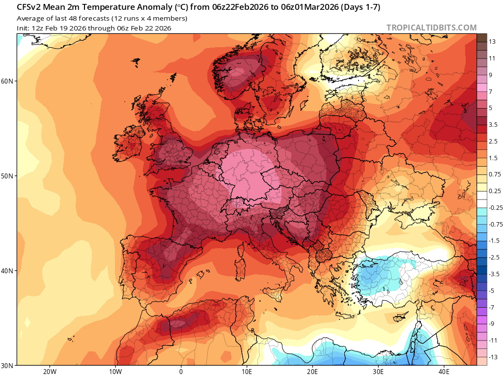 EUROPEAN WARM SPELL

A hot airmass in North Africa with
42C in Senegal,35C in Morocco and 33C in the Canary Islands is moving to Europe.

Let's expect hundreds of records of winter High Max/Min in France,Benelux,UK,Alpine area,Germany and than Eastern Europe with local >20C.