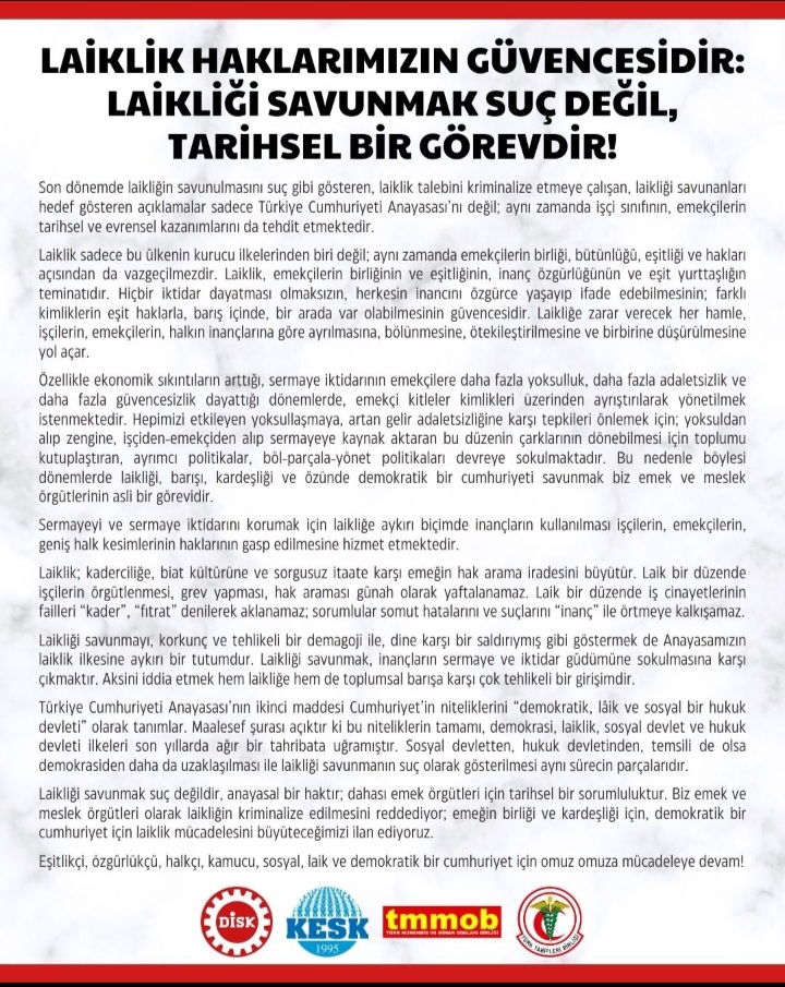 Anayasamızın 4. maddesinde laiklik ilkesi, değiştirilemez ve değiştirilmesi teklif edilemez temel nitelikleri arasında sayılmıştır.
Mustafa Kemal Atatürk’ün önderliğinde kurulan TÜRKİYE Cumhuriyeti’nin hedefi çağdaş uygarlık seviyesine ulaşmaktır.