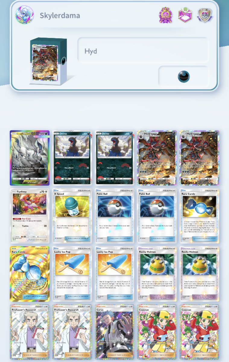 Masterball rank with the best deck. Leap Over Absol never helped me or my opponents. Nihelgo was a detriment, can’t attack and blocks pokeballs from finding Deino or Megasol. X Speed won a lot of games, Ice Pop OP. Frou 1-shots Chingling. Helmet OP.

#PokemonPocket #PocketTCG