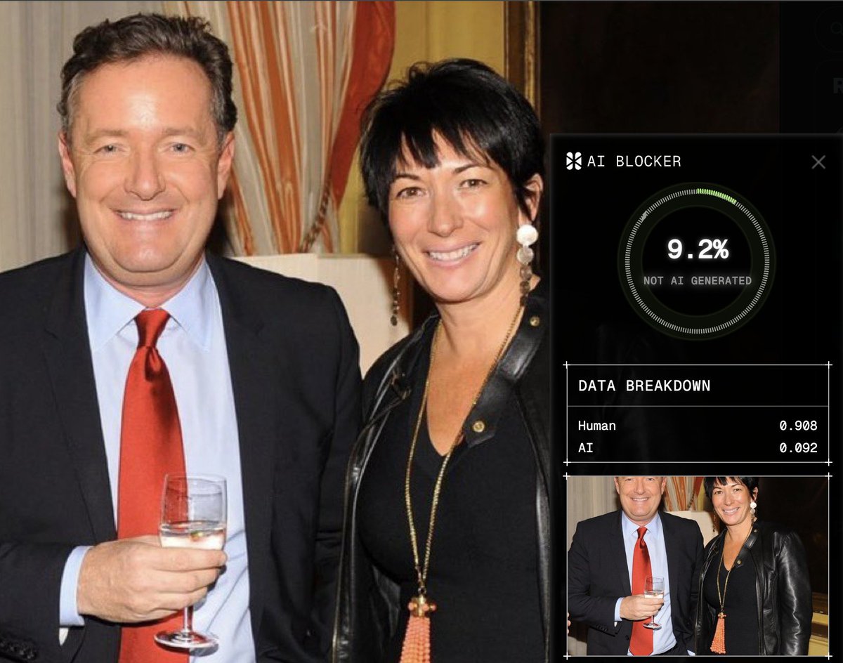 Piers Morgan, himself <a href="/piersmorgan/">Piers Morgan</a>, had to show proof of the original vs AI edited photo of him and Ghislaine Maxwell after saying AI/grok is 'bizarrely incapable of verifying this accurately.' Sad ☹️.

We can verify it.
