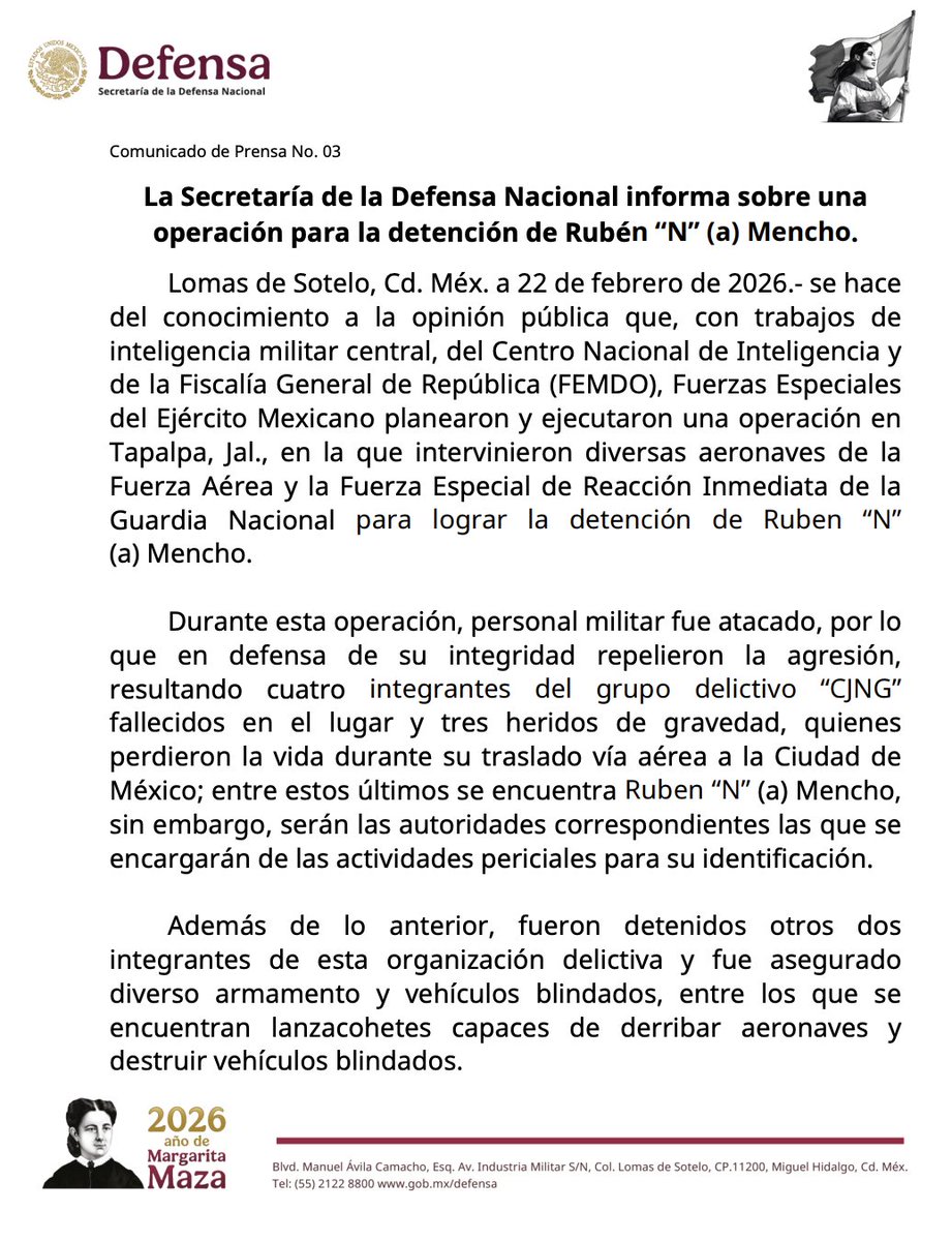 CiroGomezL's tweet photo. La @Defensamx1 confirma que Nemesio Rubén Oseguera Cervantes #ElMencho murió tras ser herido en un operativo para detenerlo en Tapalpa, Jalisco. https://t.co/3KiEM7Ku4q
