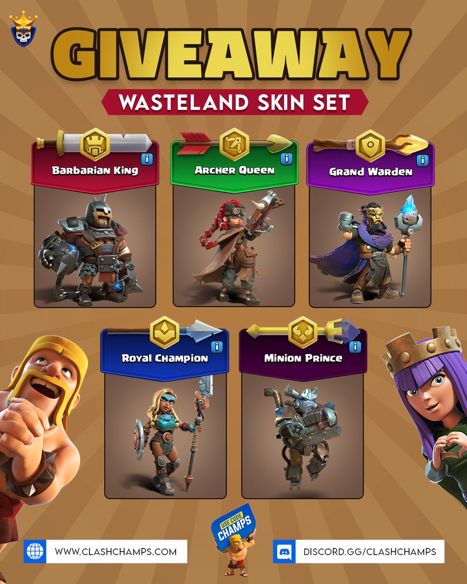 🎁 WASTELAND GIVEAWAY 🎁

Tag the friend who waits till the last second to attack ⏳💀

How to Enter:
👇 Tag the biggest time-waster in your clan
❤️ Like this post
🔁 RT &amp; Follow

Winner gets the Wasteland Skin Set

⏰ Ends Tuesday