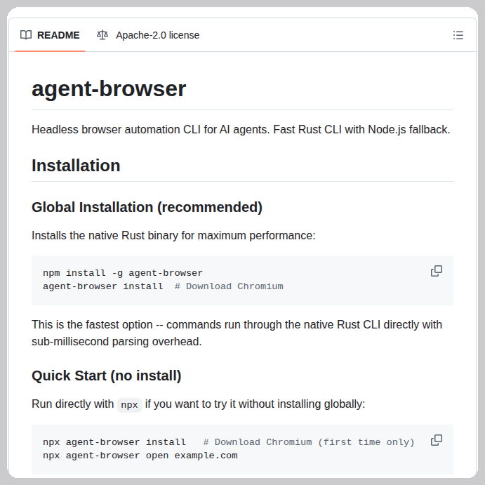 Browser automation via Rust CLI for agents https://t.co/tKjXreLDXh
