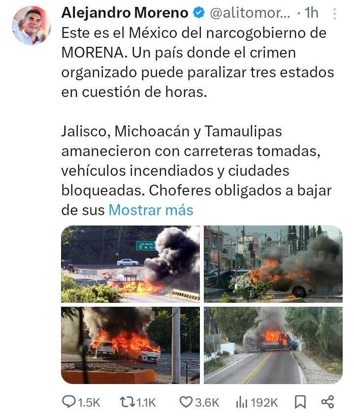 El ejército se está dando en la madre, acaban de abatir al Mencho y capturar a su hijo.

Y estos hijos de prra sentados desde un sofá se atreven a demeritar el trabajo de nuestros elementos que están pacificando lo que el PRIAN dejó incendiado.

No tienes madre <a href="/alitomorenoc/">Alejandro Moreno</a>