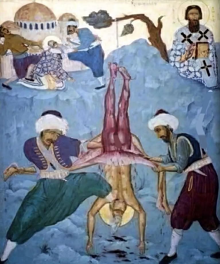 histories_arch's tweet photo. Hanging quietly inside the National Museum of Serbia is a painting dated 1595 that does not ask for attention—it commands it..... 

It depicts Serbian Orthodox Bishop Teodor of Vršac at the moment of his execution, being flayed alive by Ottoman authorities. His crime was not theft or rebellion for personal gain. It was leadership. Faith. A refusal to renounce his religion and submit to imperial rule.

This was the late 16th century, a time when the Ottoman Empire ruled much of the Balkans. Control was maintained not only through armies, but through fear. Public executions were meant to send messages, and flaying—though not routine—was a documented punishment reserved for figures seen as dangerous symbols of resistance. Clergy, community leaders, and rebels who refused conversion or defied authority were sometimes made examples of in the most brutal ways possible.

Bishop Teodor had supported the Banat Uprising of 1594, a Serbian revolt that mixed faith, identity, and survival. When the uprising failed, the retaliation was merciless. His execution was staged to be remembered—and it was.

That is why the painting exists. It is not propaganda. It is testimony. Painted decades later, it reflects how communities preserved memory when justice was impossible. When no court would record the crime, art did. When silence was enforced, images spoke. The bishop’s exposed flesh is not there for shock—it is there to tell future generations what power looked like when it went unchecked.

This painting is not about hatred. It is about cost. It reminds us that faith, identity, and resistance have often been paid for with bodies—and that history’s worst violence doesn’t disappear just because time passes.

Museums do not only display beauty. Sometimes, they guard warnings. And as long as this image remains on the wall, Bishop Teodor’s suffering was not erased—and neither was the lesson it carries.

#archaeohistories