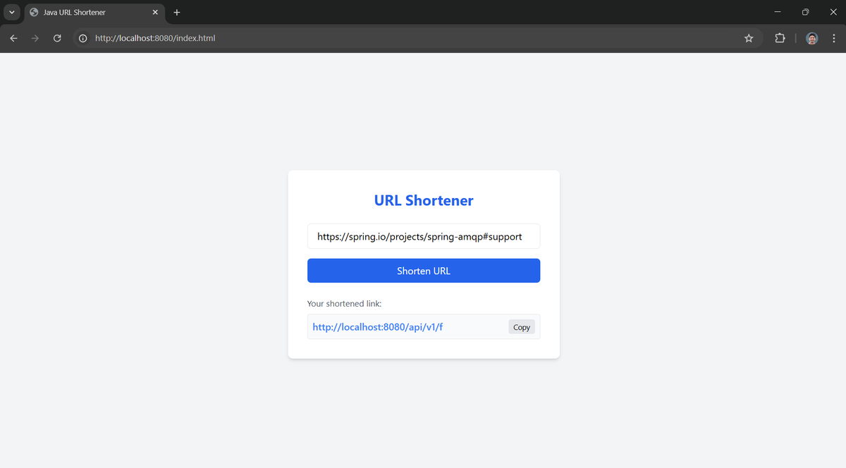 nitish_da's tweet photo. Just built a URL Shortener with #SpringBoot, #Java, and #PostgreSQL! 
🚀 Converting long URLs into short, shareable links. Loved working on the Base62 encoding logic.
Frontend with Tailwind/JS.
#BuildInPublic #springboot #Backend https://t.co/WQwLQui3ZF