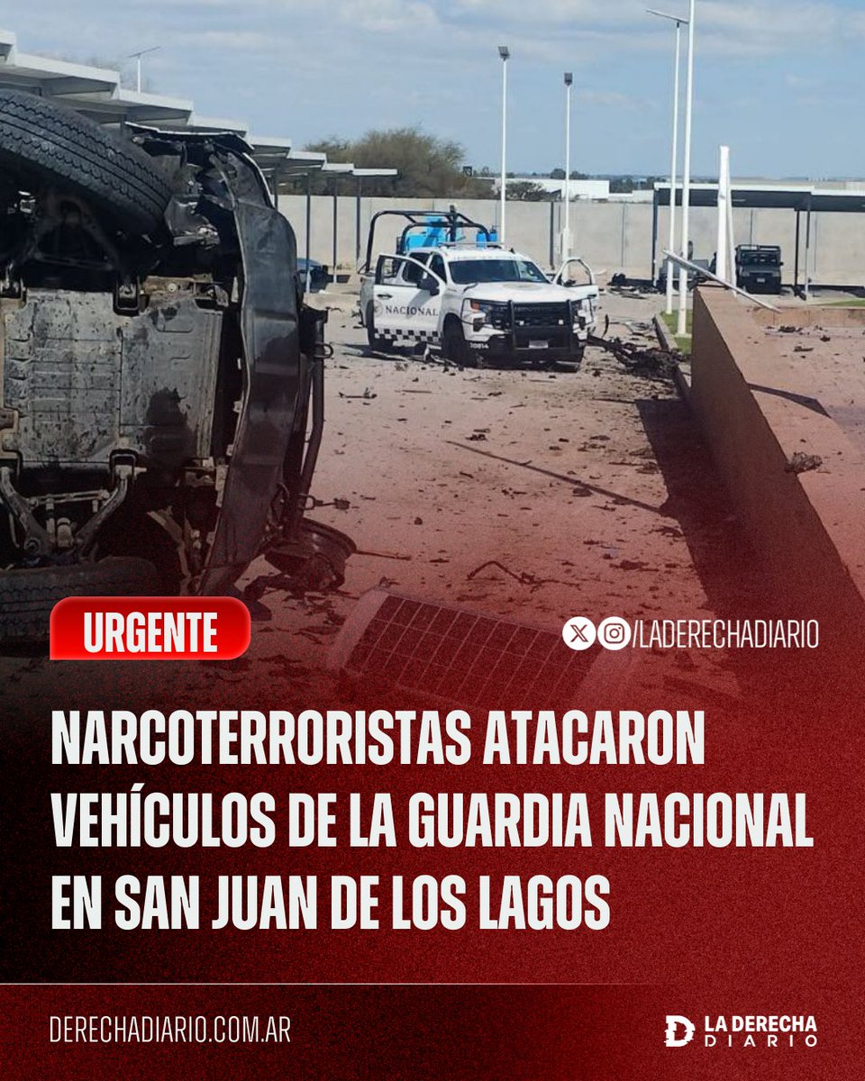 🚨🇲🇽 | #URGENTE Narcoterroristas mexicanos atacaron vehículos de la Guardia Nacional en San Juan de los Lagos después de que el Ejército abatiera a "El Mencho", el narcotraficante más buscado del país, líder del Cártel de Jalisco Nueva Generación.