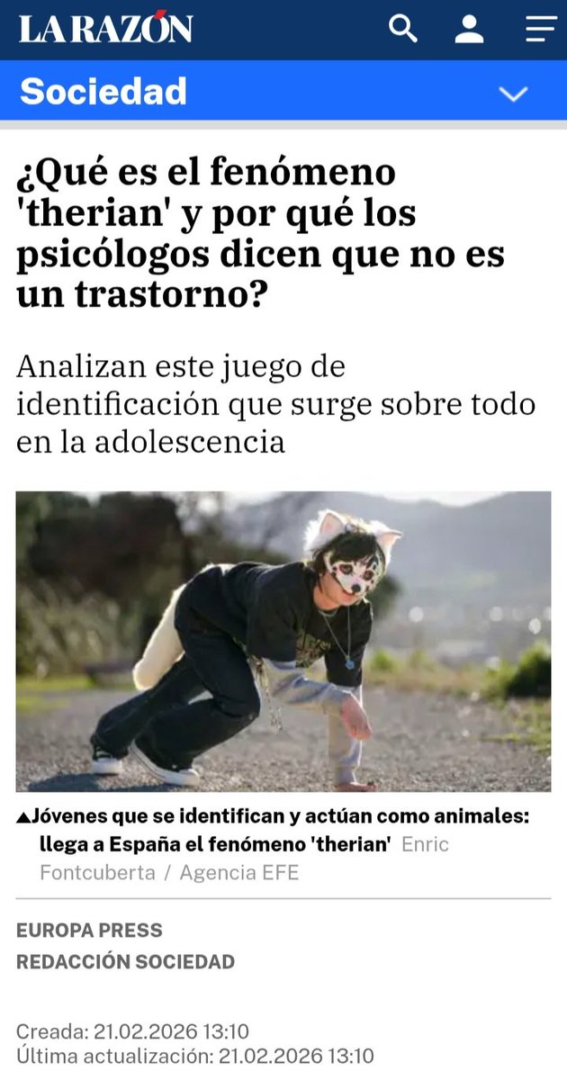 Para los medios y supuestos "psicólogos", autopercibirse como animal No es un trastorno.
Los medios y los supuestos "especialistas" tratan de normalizar a estos retrasados mentales, en su momento hicieron los mismo con los LGTB.
larazon.es/sociedad/que-f…
