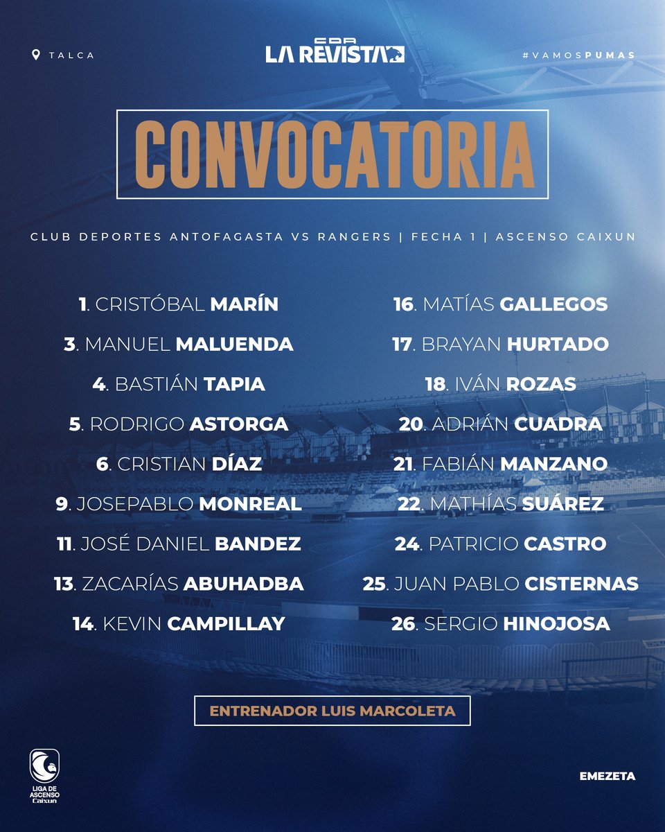 CITADOS 🆚 <a href="/Rangersdetalca_/">Rangers de Talca</a>  

#VamosPumas 🐾🔵⚪