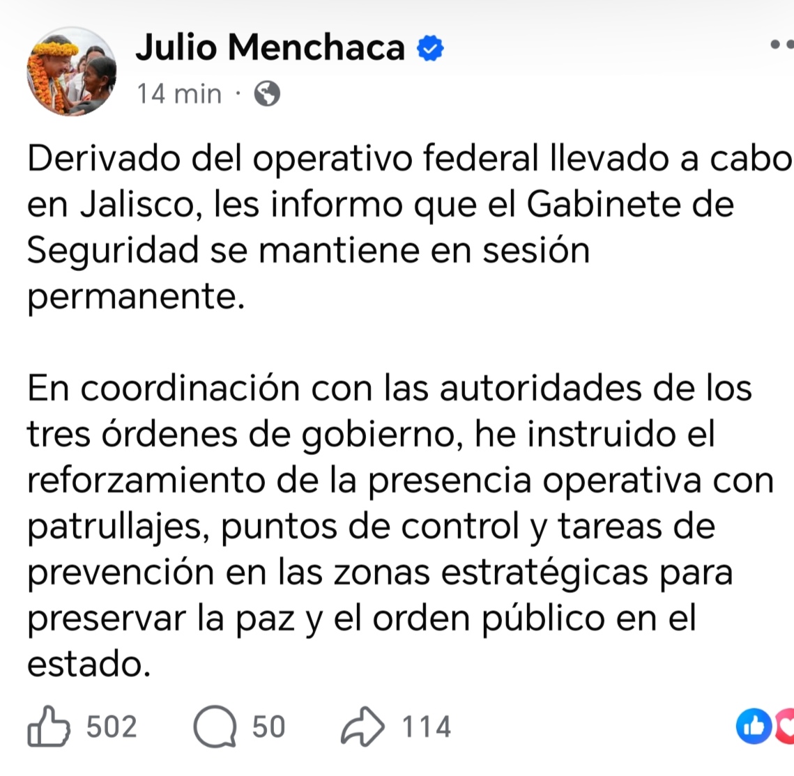 El gobernador de Hidalgo <a href="/juliomenchaca_/">Julio Menchaca</a> informó que se han reforzado operativos de seguridad en todo el estado, derivado de los operativos realizados en Jalisco en donde fuerzas federales abatieron a Rubén N alías "El Mencho" .