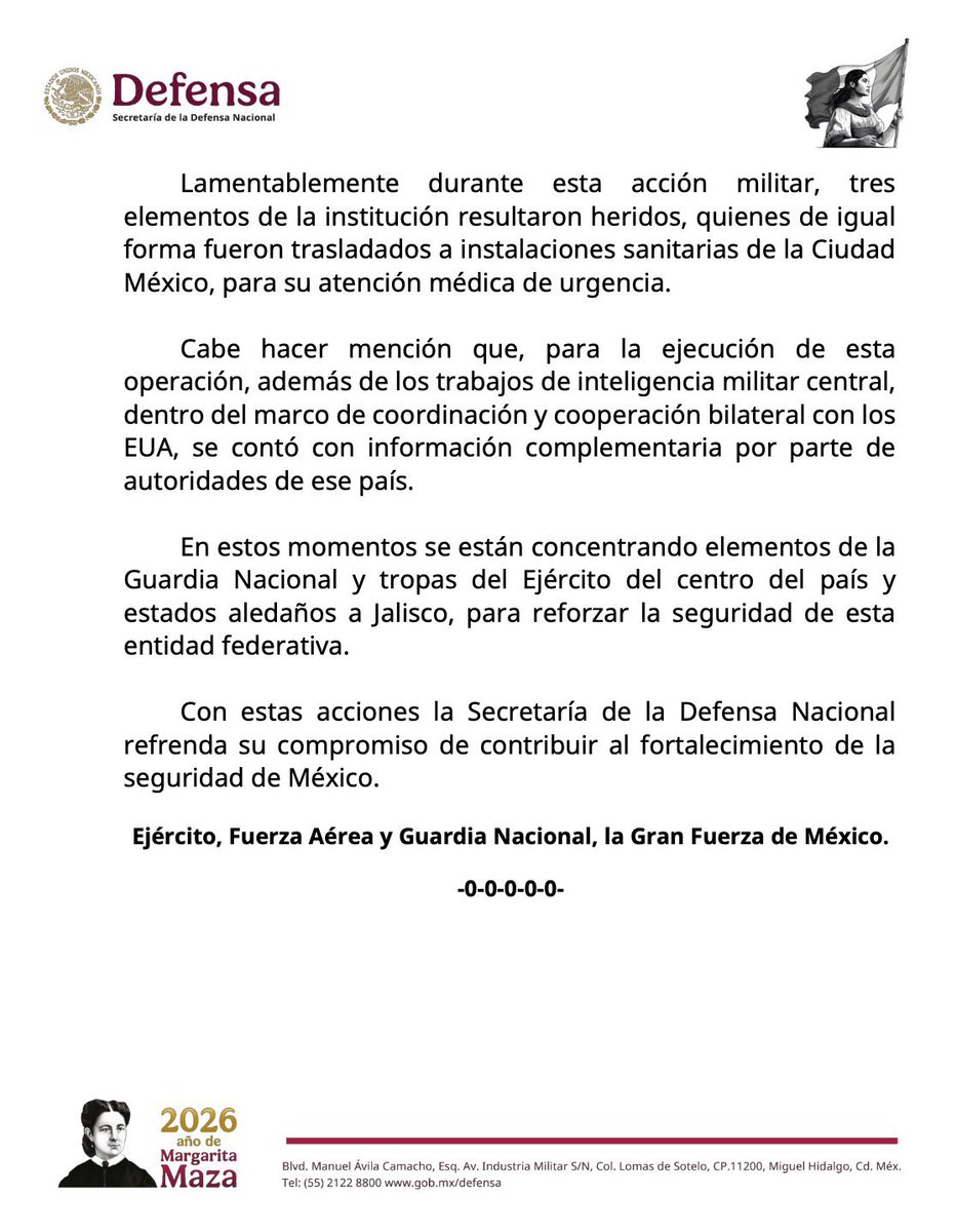 🚨#ÚLTIMAHORA La Secretaría de la Defensa Nacional confirma la muerte de Nemesio Oseguera Cervantes, "El Mencho", líder del CJNG