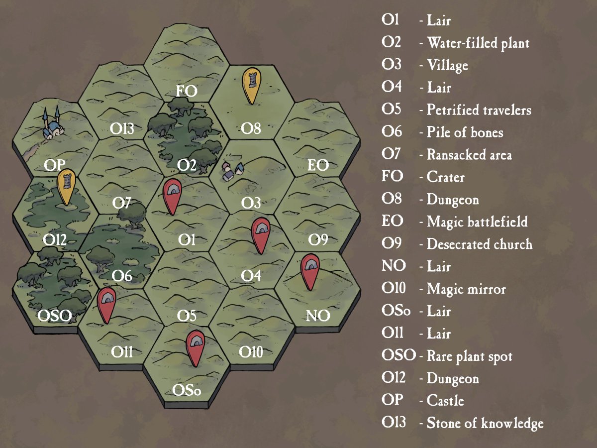 Daedrias's tweet image. Well, life got in the way. A Lot. But I'm finally back at it.
Too late for 2025, but still have fun to do it, so let's continue with Region O.

#hexcrawl #hexcrawl25