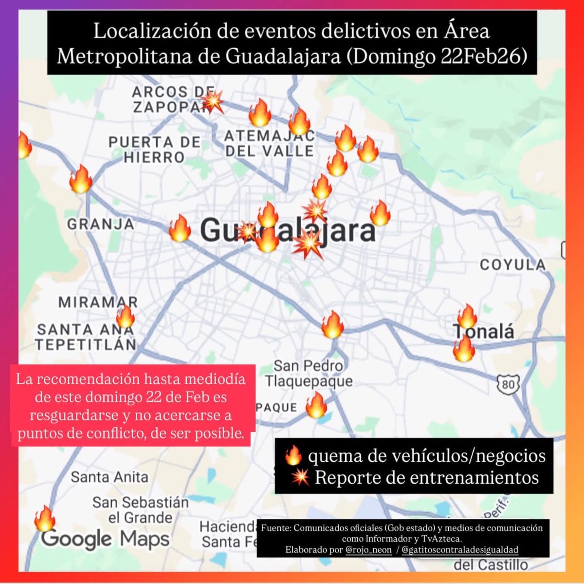 GatitosVsDesig's tweet photo. Miau. En 20 años de “guerra” contra el narco, ¿cuándo la solución fue “abatir” líderes de carteles? 

Hacemos una discusión al respecto, y les dejamos un mapa con datos verificados de localización de incidentes en el Área Metropolitana de Guadalajara, con fuentes del gobierno del Estado, de El Informador y de TvAzteca.

Por cierto, la Sedena confirma oficialmente la muerte de el Líder del Cartel Jalisco Nueva Generación, El Mencho, en operativo conjunto con inteligencia de Estados Unidos 🫠. https://t.co/3XxE3qojRD
