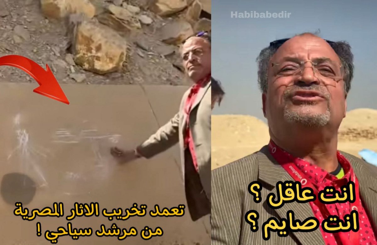 اتحول للتحقيق واتسحبت رخصتة 
وطلع في فيديو يعتدْر. بيقولك ــوء حظ وبقالي سنين منزلتش وده اول يوم واخدني الحماس 
خدك الحماس تعمل كده في اثر ! 
مش المفروض انت مرشد سياحي !؟ 
ولما زميلك مرشد السياحة شافك وهو الي صورك ولولا انتشار الفيديو مكنتش هتطلع تتكلم ولا هتعتدْر حتى في كلامك