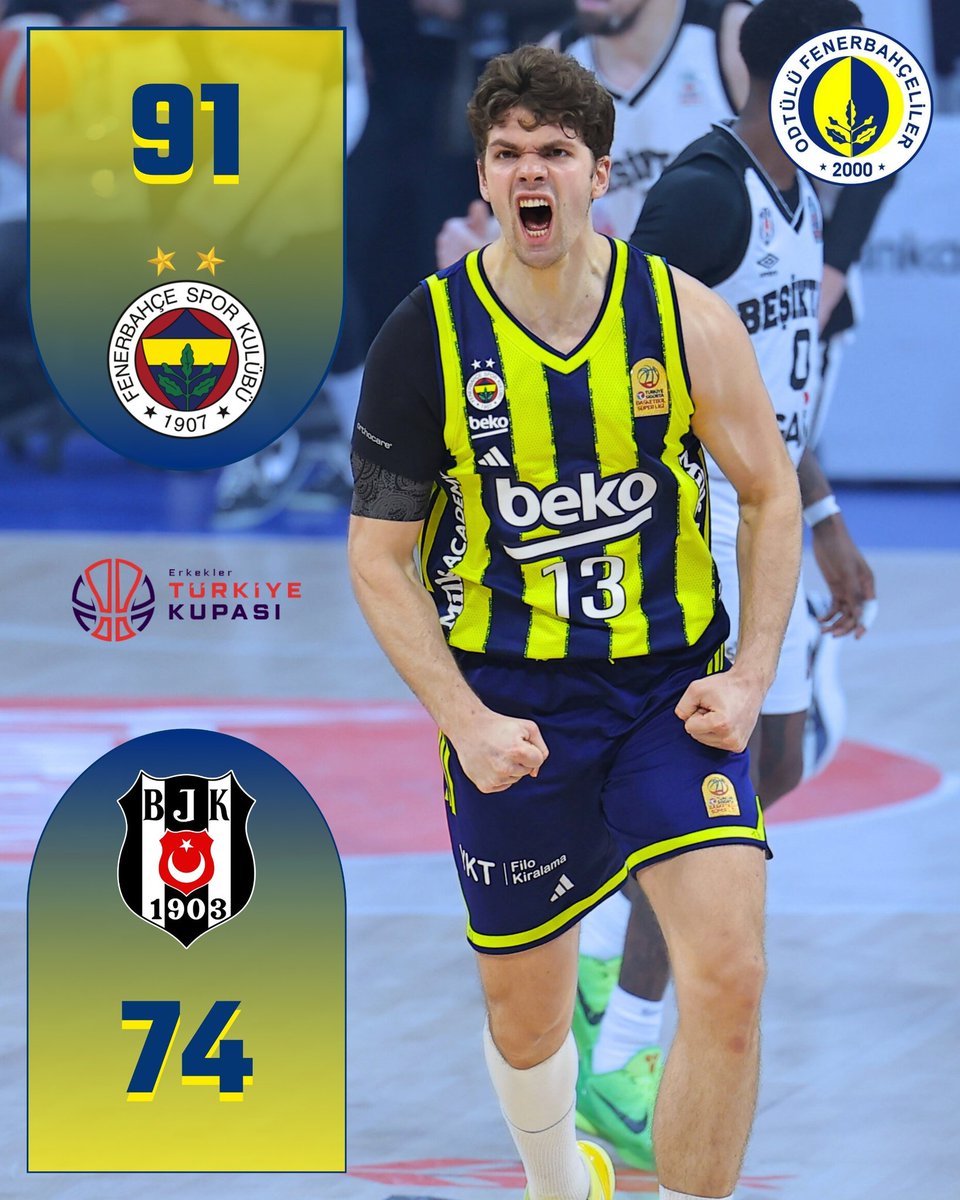 Tarih Tekerrür!
Fenerbahçemiz beşiktaşa karşı art arda 4. finalinden de rahat bir galibiyet ile ayrılıyor. Skor: 91-74.
#yellowlegacy 💛💙
MVP: Tarık Biberovic
#kampüstekifenersesi #odtüfeb
