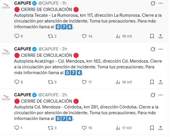 JCarlos_Valerio's tweet photo. Estos son los cierres que se mantienen en diferentes carreteras del país. 

Vía: @CAPUFE https://t.co/yfrHC7LEp1