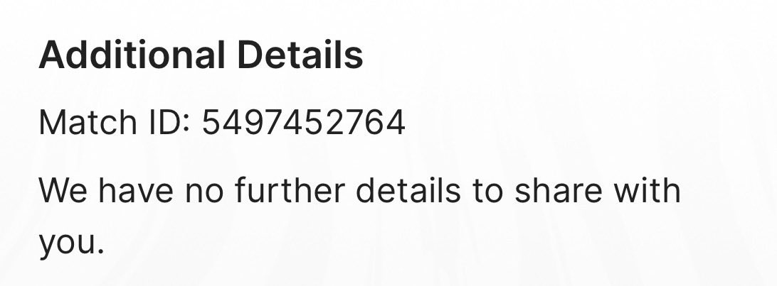 enripsaa's tweet photo. game id in question and ticket response https://t.co/f4JKcEUBPZ