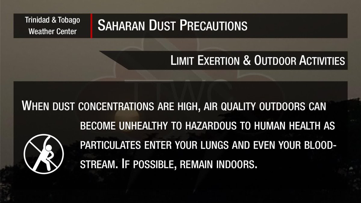 #SaharanDust precautions: Saharan dust particles are small enough to enter people’s lungs and even bloodstreams. Hence, it is important to remain indoors and limit exertion where possible, as the more breaths of polluted air you take, the greater the risk that particulate matter