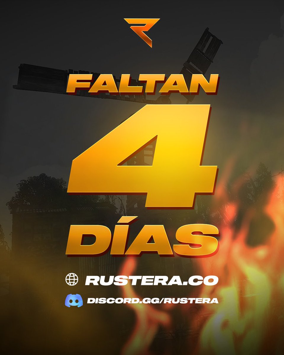 ¡Comienza la cuenta regresiva! 
Solo faltan 4 días ⏳

🌐Rustera.co
🤖discord.gg/rustera