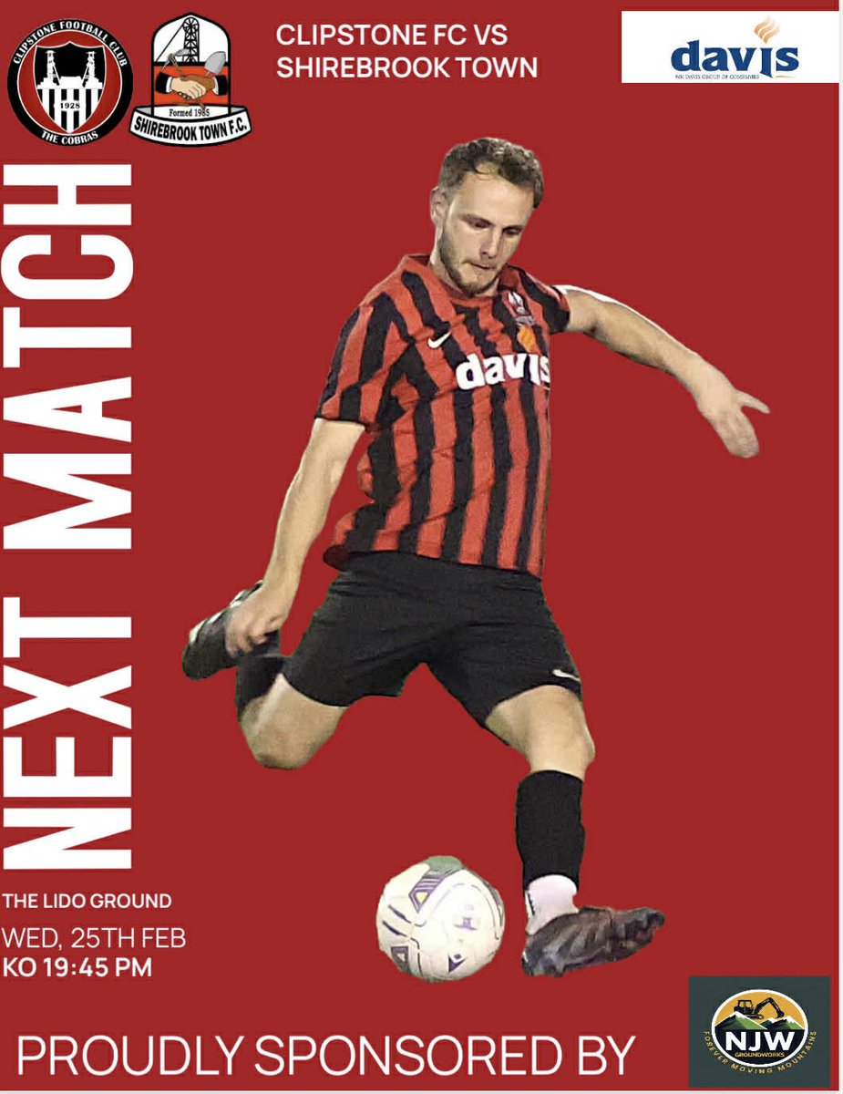 𝐔𝐩 𝐍𝐞𝐱𝐭 | 𝐂𝐥𝐢𝐩𝐬𝐭𝐨𝐧𝐞 𝐅𝐂 (𝐀) 

Attention now turns to the first of our 2 games this week and up first it’s a local derby against <a href="/ClipstoneFC1/">Clipstone FC</a> on Wednesday night 7:45 KO