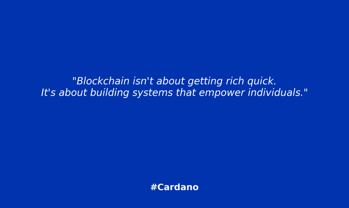 Weekend thought:

Blockchain isn't about getting rich quick. It's about building systems that empower individuals and resist censorship.

Cardano is playing the long game.

Are you? #Cardano #ADA