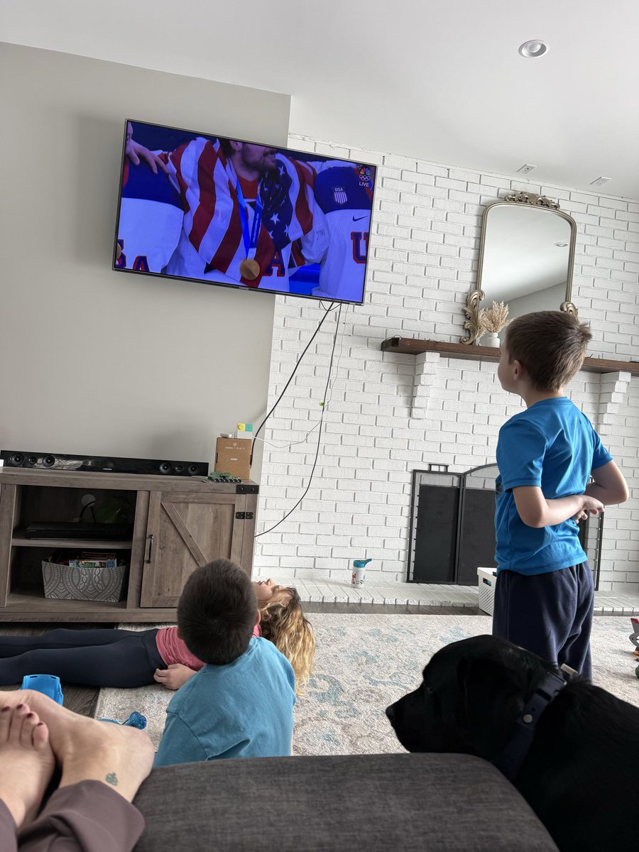 Just a couple Michigan kids watching other Michigan kids win it all for their country! Go Team USA, so proud of you! 🦅🇺🇸🥇 #USAHockey #51stState #UnitedStatesofHockey