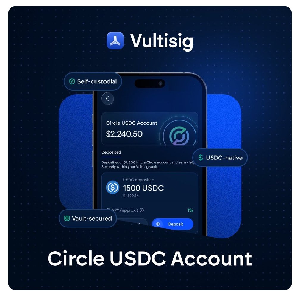 USDC yield via #Vultisig is not DeFi
Circle is required to hold USDC reserves in yield-bearing instruments (T-bills, money markets)
By opening a Circle Account inside your multisig wallet, Circle shares part of that yield — while your USDC stays in your own wallet (self-custody).