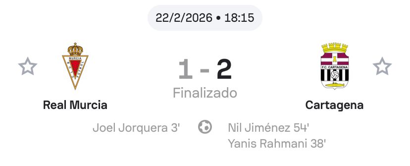 <a href="/LixxGrana03/">LixxGrana03</a> De <a href="/ORMdeportes/">ORM Deportes</a> a Onda lloronal
 Cuando el Murcia ganó aquí <a href="/la7deportes/">La 7 Deportes</a> se tiró una hora después del partido retransmitiendo, hoy solo 5 minutos
No tienen vergüenza, pero es muy comprensible está muy dolidos ellos no respetan el deporte.
Se creen superiores a todos y a todo.