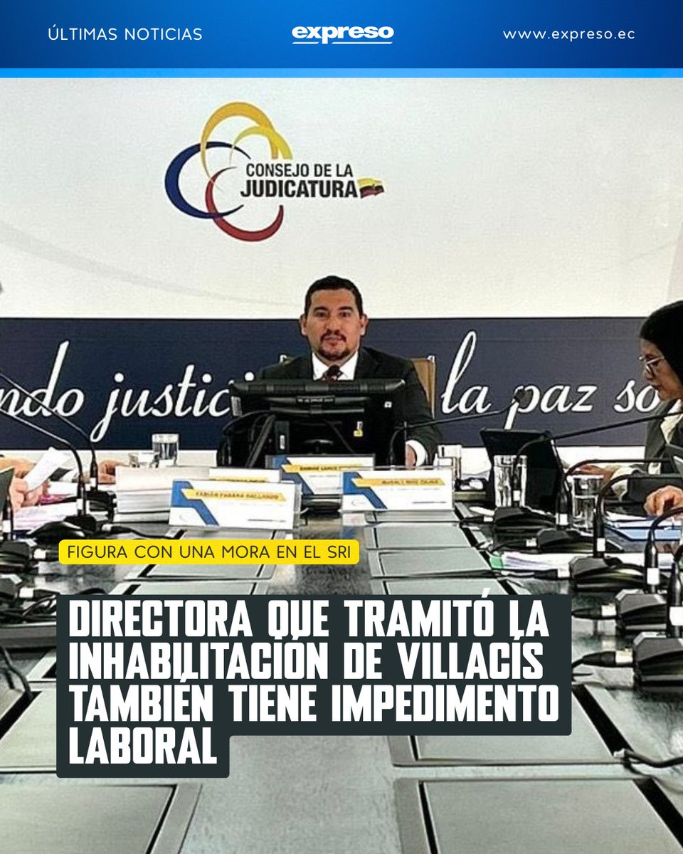 Expresoec's tweet image. Janneth Soraya Vinueza Betancourt, Directora Nacional de Talento Humano del Consejo de la Judicatura, quien preparó los informes sobre la inhabilitación de Alexandra Villacís, también tiene un impedimento laboral. 👉 bit.ly/4s4F2Aw