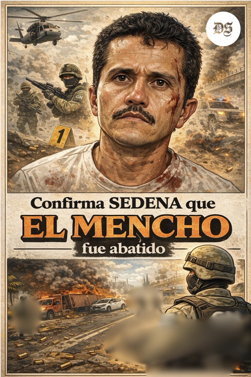 Desde_LaSilla's tweet photo. 🚨⚔️ La Secretaría de la Defensa informó que Rubén “N”, alias “Mencho”, fue abatido 

En total, siete presuntos miembros del grupo perdieron la vida. 

Se aseguraron diversos elementos. 

Refuerzan seguridad en Jalisco. https://t.co/9JwFfXiyZ6