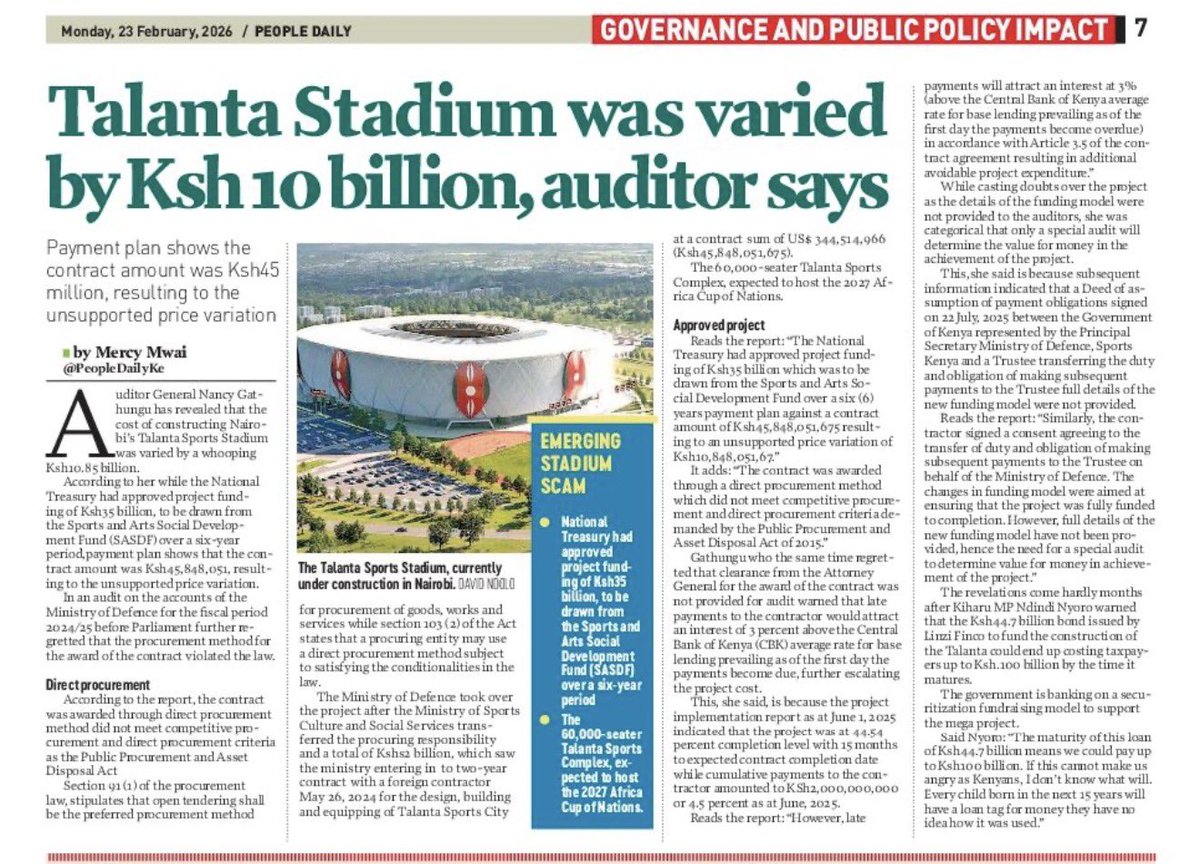 It’s official: The Auditor General confirms the obvious — Talanta Stadium, [sometimes called Raila Odinga Stadium] was inflated by a whopping Sh11 billion! Why aren’t Kenyans angry? #RobberyWithoutViolence
