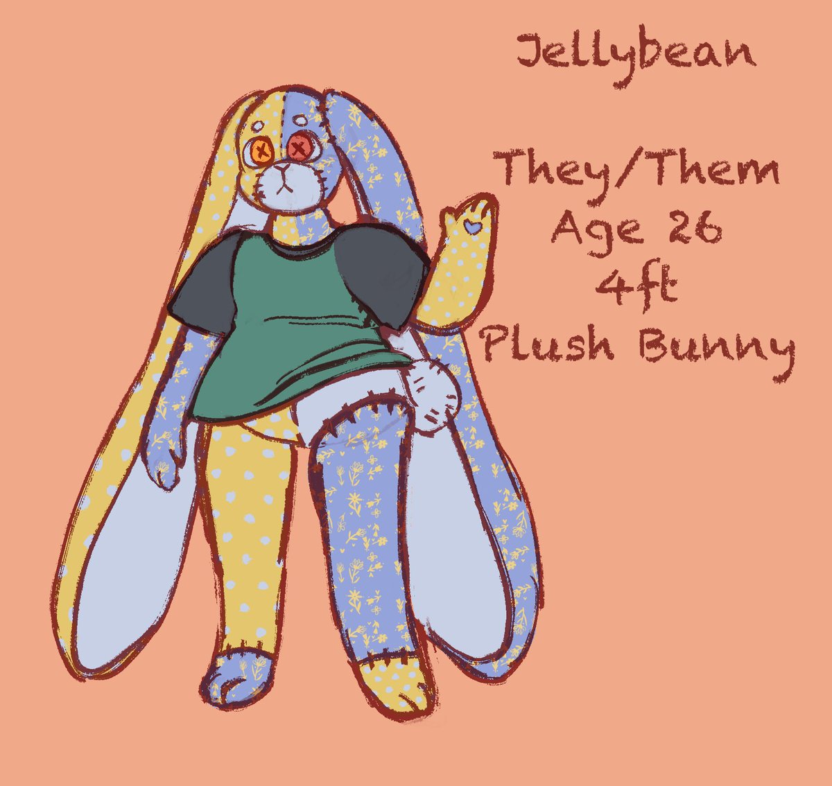 Check out my bunny! Their name is Jellybean, theyre a patchwork Plush rabbit 
#illustration #digitalart #furryoc #furry #furryoc #furryartwork #elliotdraws