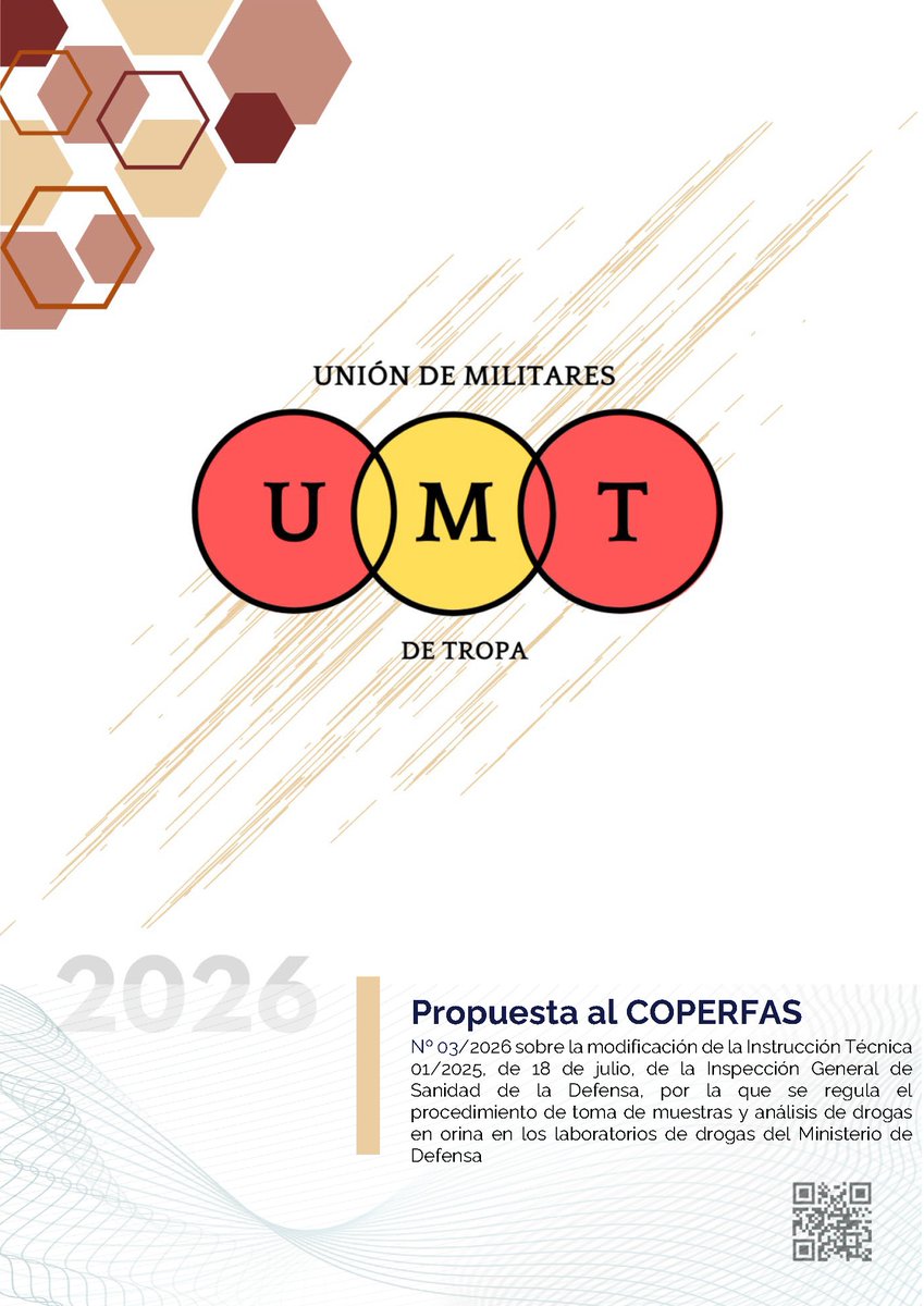 UMT_Tropa's tweet photo. ¿Por qué seguir con test de orina intrusivos si la saliva es más eficaz
y digna? ⚖️��️
La #UMT eleva al #COPERFAS la Propuesta 03/2026:
�� Cambio de orina por saliva como estándar.
�� 98,5% fiabilidad (estándar DGT).
�� Respeto total a la intimidad del militar. https://t.co/kRp69nHfvC