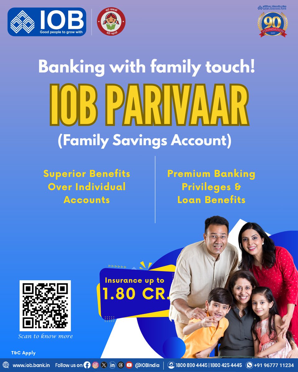 IOBIndia's tweet photo. Stronger together. Smarter together.

Discover banking designed for your entire family with IOB Parivaar - where benefits grow when you bank as one.

Click to know more: https://t.co/AqXpnPMX5x

#SavingsAccount #Family #IOB #IOBParivaar #FamilyBanking #DFS #RBI #IOBForYou https://t.co/uIfOcMjVAV