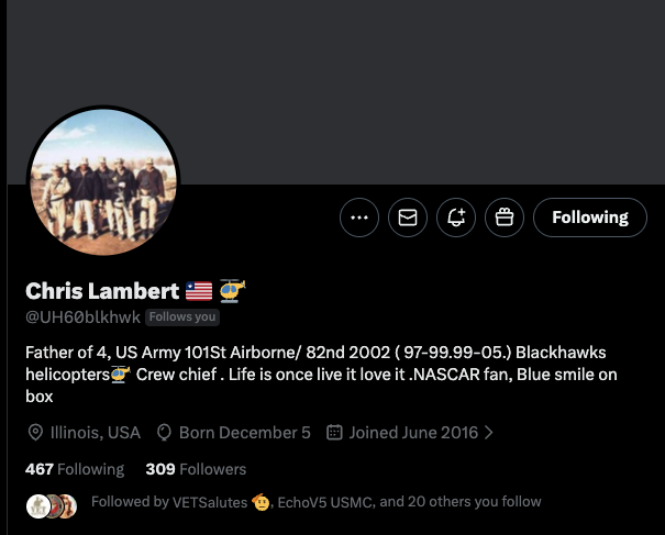 Hey y'all! Chris could use a few more friends around this joint. Can you please help?

<a href="/UH60blkhwk/">Chris Lambert 🇱🇷 🚁</a>