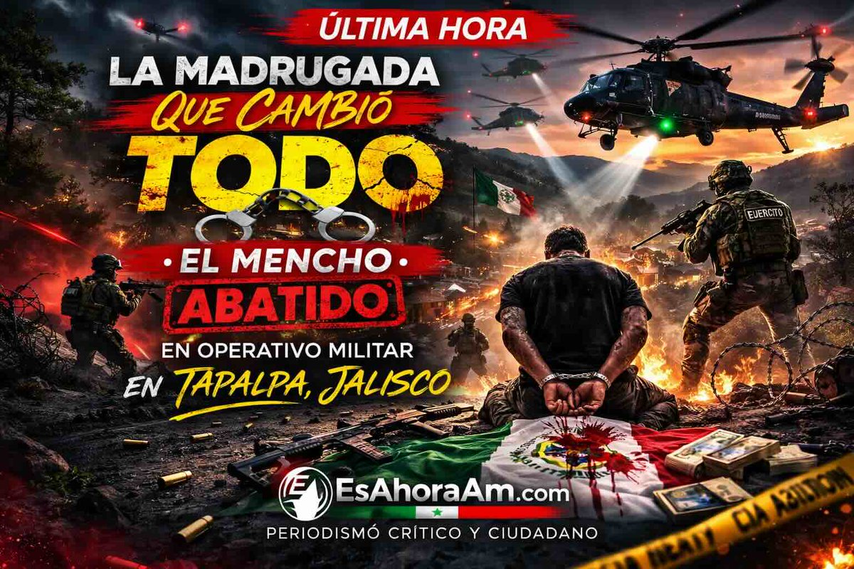 EsAhoraAm's tweet photo. México despertó con helicópteros sobre Tapalpa.

Un operativo militar dejó sin vida a Rubén “N”, alias “El Mencho”.

Pero la historia no termina ahí…

La seguridad ya es el eje rumbo a 2027.

Lee el análisis completo 👇
https://t.co/1Ei8PmTLbw https://t.co/HgKJGId59D