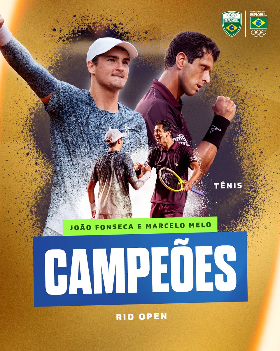 É CAMPEÃO! 🇧🇷🎾🔥 

De virada e com muita emoção, João Fonseca e Marcelo Melo conquistam o título de duplas no Rio Open após vencerem Constantin Frantzen e Robin Haase por 2 sets a 1! 

Uma campanha gigante e uma final à altura do talento brasileiro. Que orgulho! 💚💛