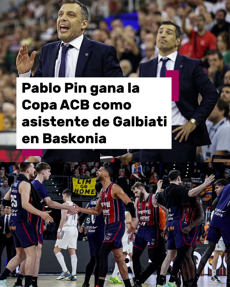 101tvGranada's tweet photo. 🏀🏆Pablo Pin gana la Copa del Rey de Baloncesto como asistente de Galbiati en Baskonia. Éxito del entrenador granadino en el ‘staff’ del Baskonia en su primera temporada tras su marcha del Covirán.
#CopaACB #Baloncesto #PabloPin #Galbiati #Baskonia https://t.co/rjzy7PBVsL