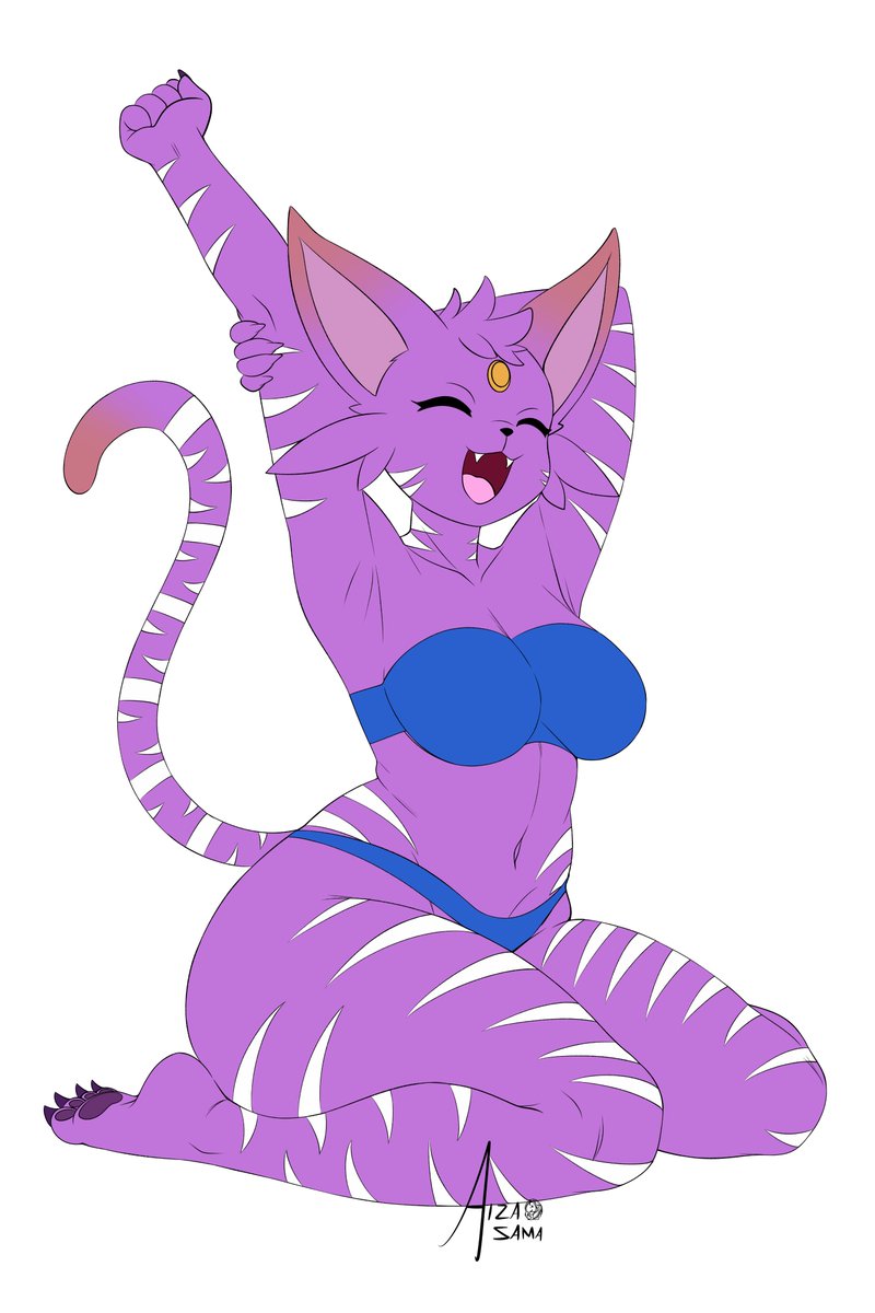 Remember Rahni? The stunning alien beauty who looks a bit like a certain "waifu" Pokémon?

Well, she’s back for your viewing pleasure, doing some stretches. Hope you guys like it! ✨

#opencommission #DigitalArtist #anime #furry #OC